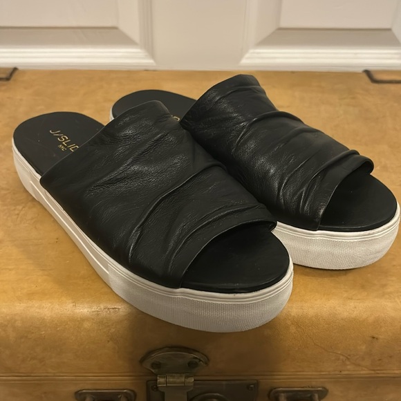 J/SLIDES NYC BLACK LEATHER SIZE 7 - Picture 2 of 8